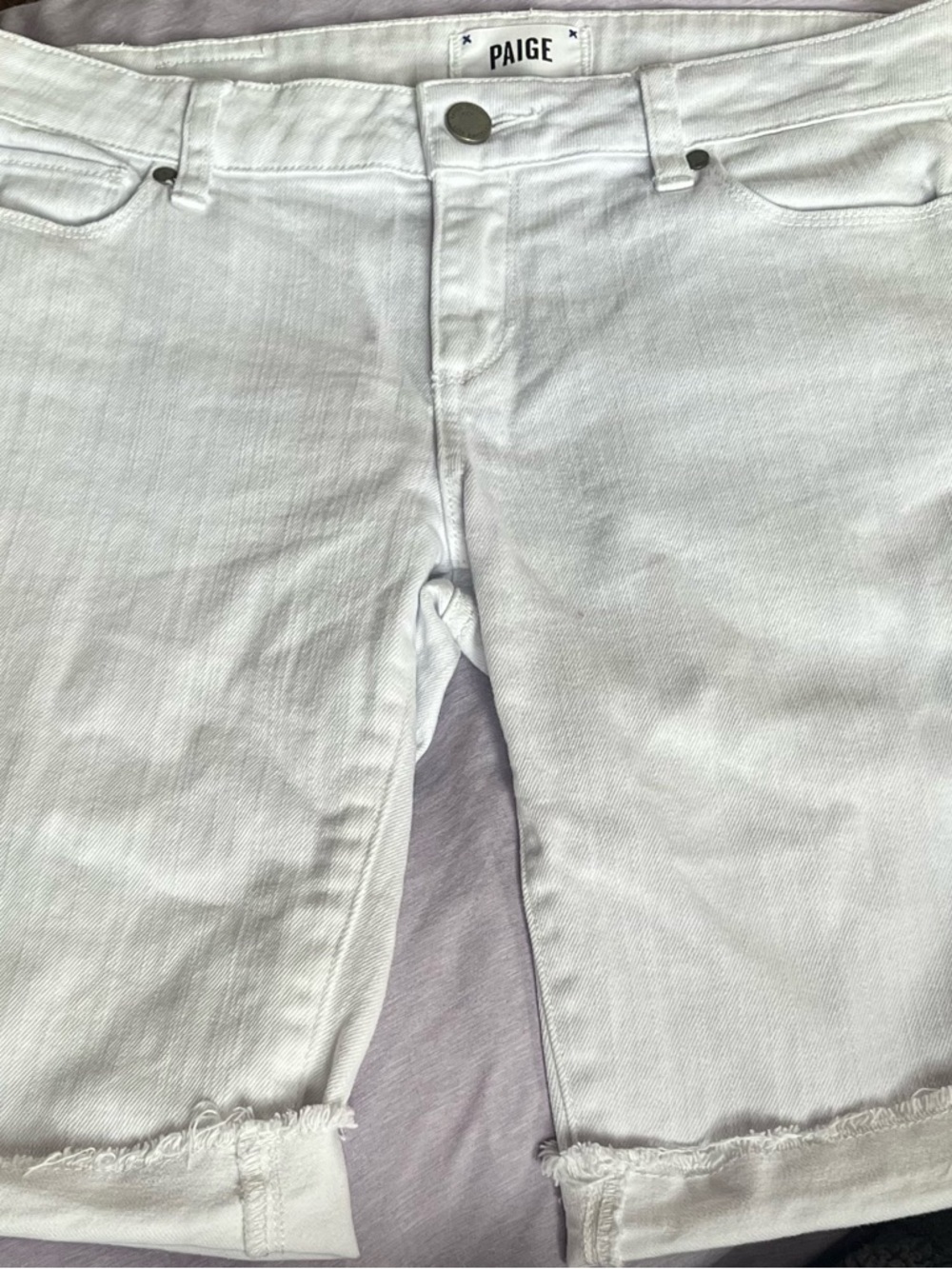 PAIGE White Denim High-Rise Shorts